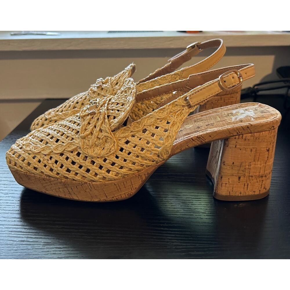 Aerosoles Santiago Raffia Block Chunky Cork Heel Slingback Sandals Womens Size 8 - Picture 4 of 12